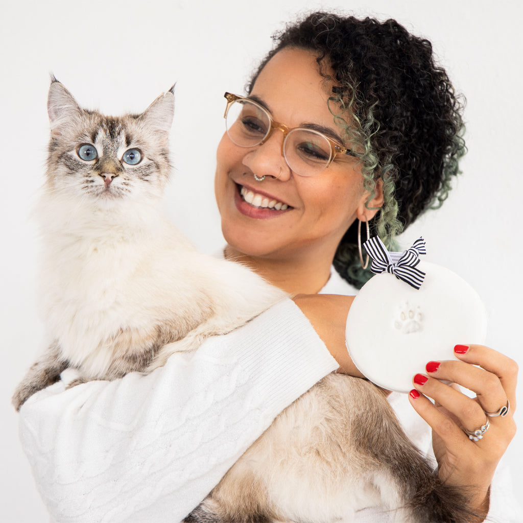 A cat with with the pawprints keepsake.